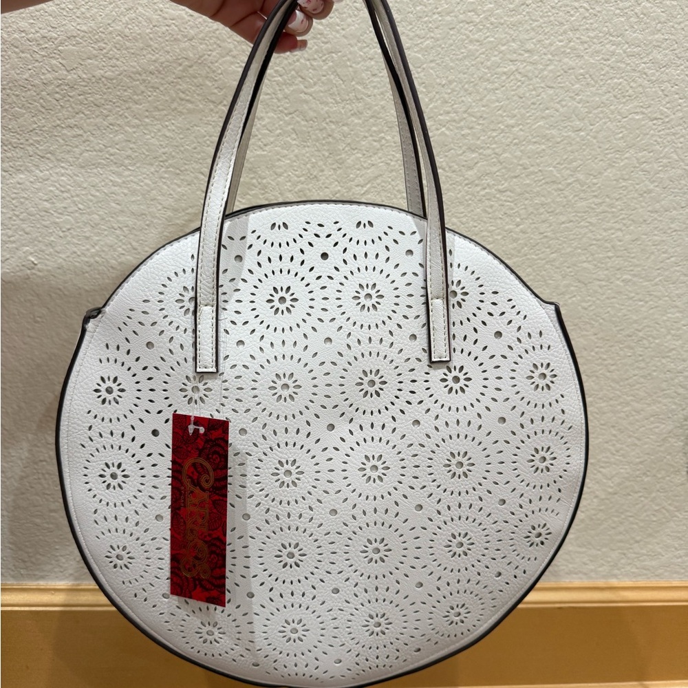 White Perforated Circle Tote Bag